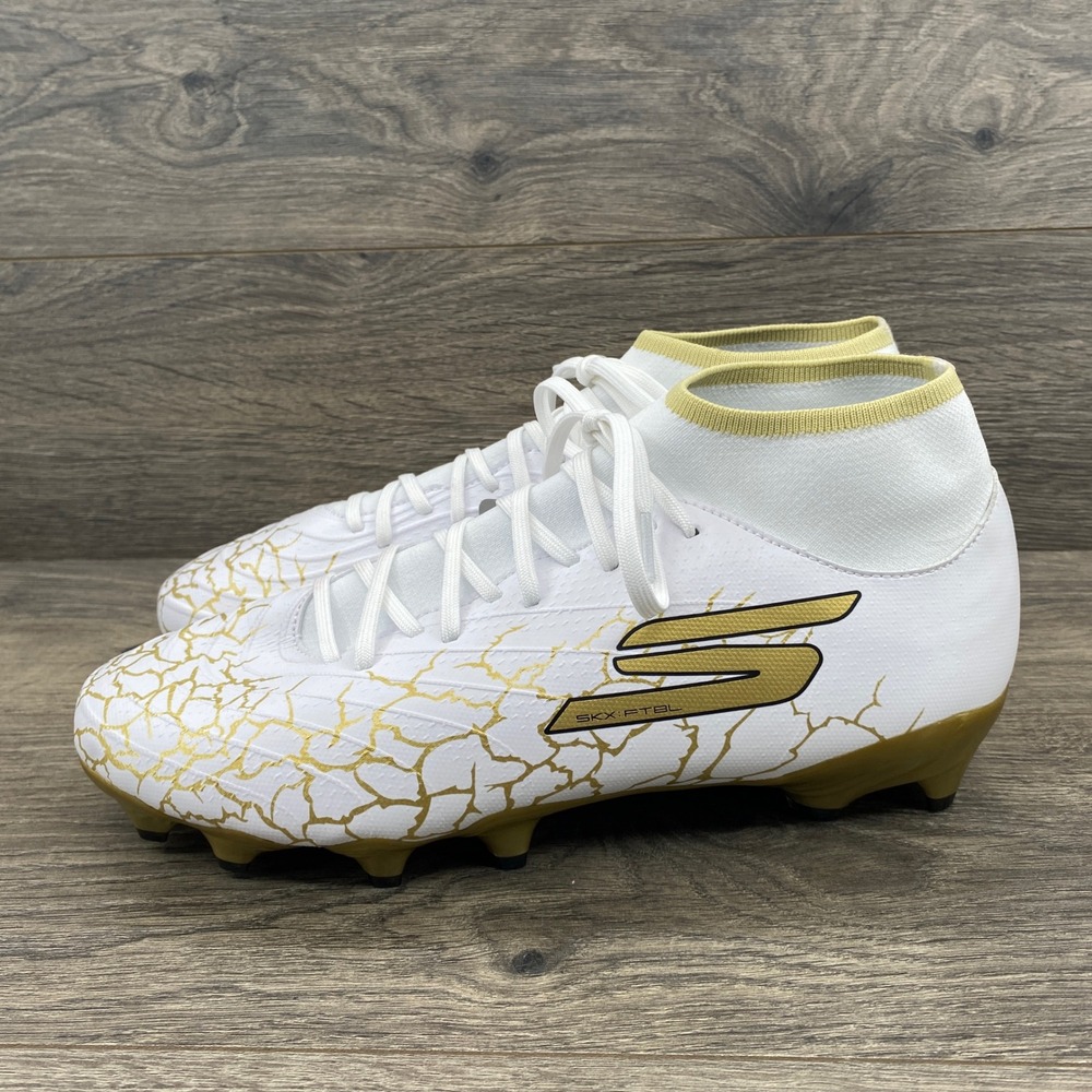 Skechers SKX-01 Soccer Cleats Mens 10.5 White Gold Crackle FG Boots 252019